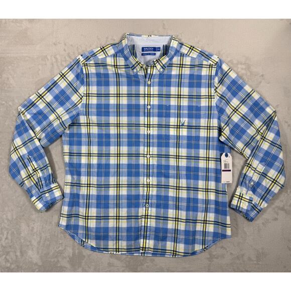 Nautica Other - NWT Nautica Blue Sail Men XXL Blue Plaid Button Down Shirt Classic Fit Stretch C
